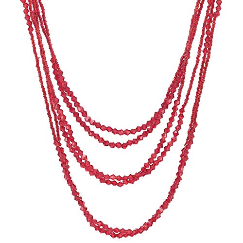 Red Beads Long Statement Necklace Multi-Strand Waterfall Chains with Crystal Beads Charms Pendant2