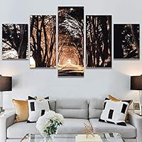 SIGNWIN 5 Panel Canvas Wall Art Dramatic Forest Landscape Living Room Orange Photography Rustic for Home Decorations Ready to Hang - 60