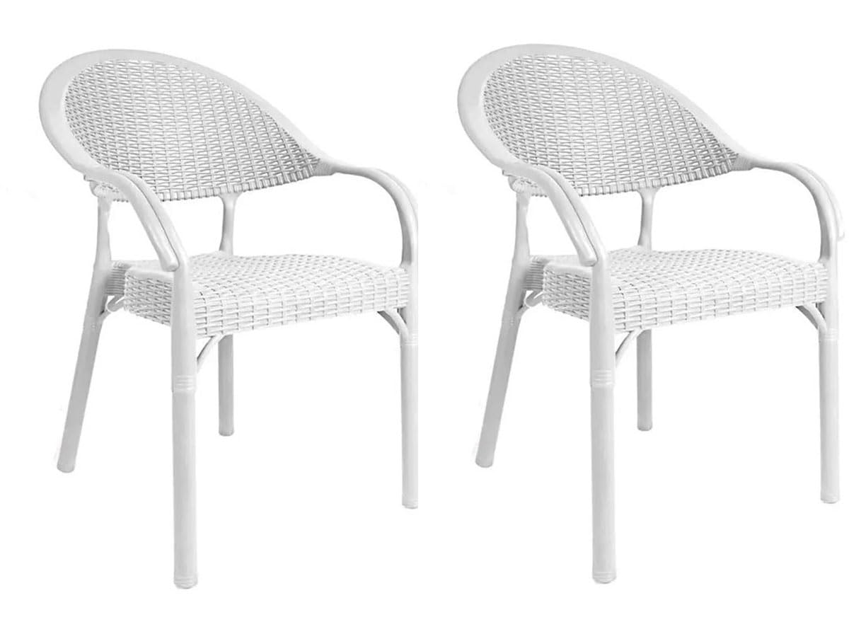 Sillas de Jardín con reposabrazos,Plástico, Apilable, Silla Exterior, 2 Unidades Blanco Silla
