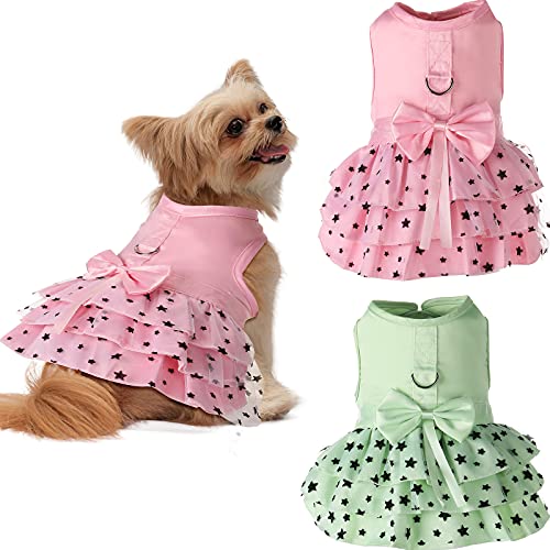 2 Pcs Small Dog Dress With Leash Ring Puppy Dress Pet Skirts Dog Skirts Summer Apparel Clothes Leash Ring Puppy Skirt Shirt Dress For Small Dogs Cats Pet Puppy #TOP16