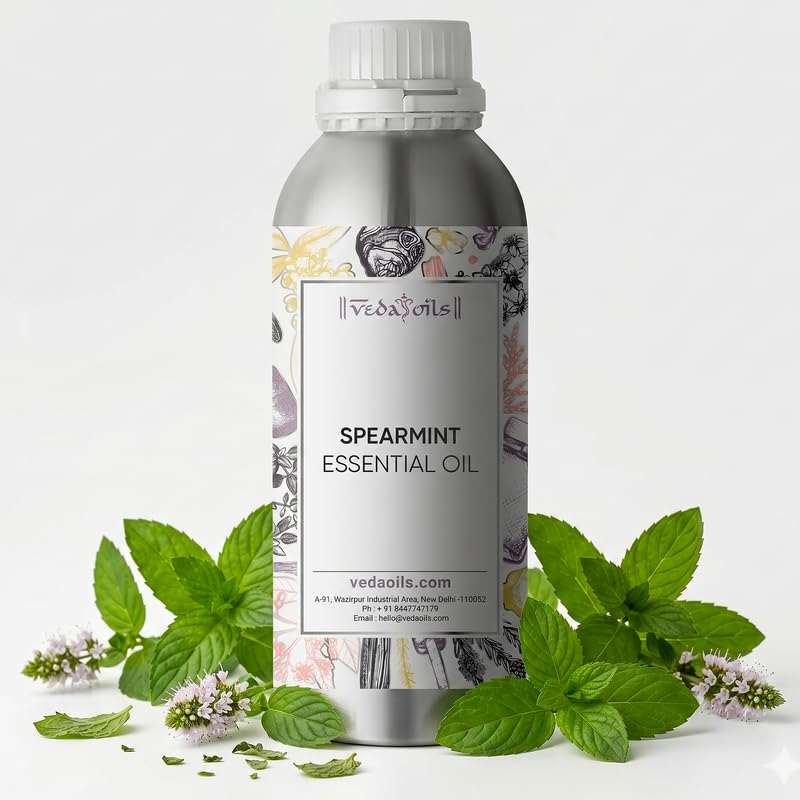Image of VedaOils Spearmint Essential Oil 100ml | 100% Pure, Natural & Undiluted Spearmint Oil for Facial Hair, Skin and Body Care | Massage, Aromatherapy, Relaxation & Refreshing Aroma