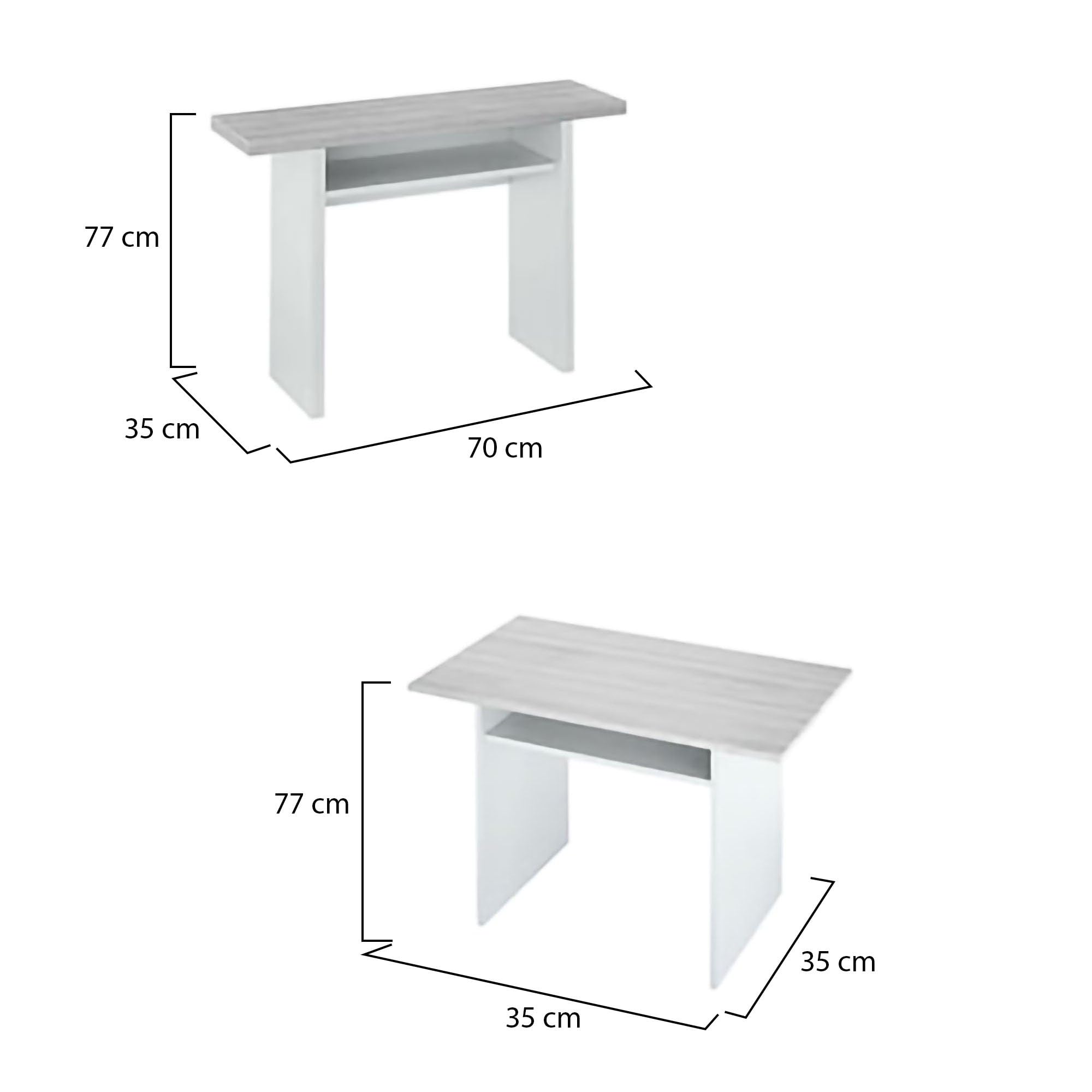 Dmora Tavolo Allungabile Salvaspazio Garland in Legno, 2-4 Posti con apertura a libro e vano contenitore, Per cucina, 35/70h77 cm Bianco Cemento