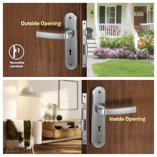 Image of Yale YECM-415-6L-SS Mortise Door Lock for Bedroom /Home /Office /Hotel Suitable for Left /Right Handed Doors | Handle Set with Plate - Six Lever, 3 Keys and Lock Body (Satin Steel)