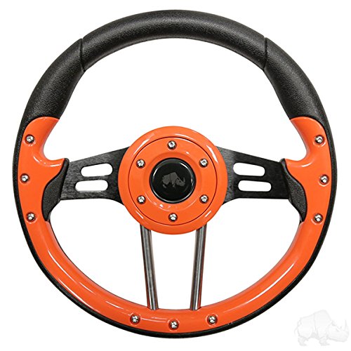 RHOXRed Hawk ACC-SW125 Steering Wheel Compatible with/Replacement for E-Z-Go, Club Car and Yamaha, Aviator 4 Style, Orange Grip with Black Spokes Golf Carts