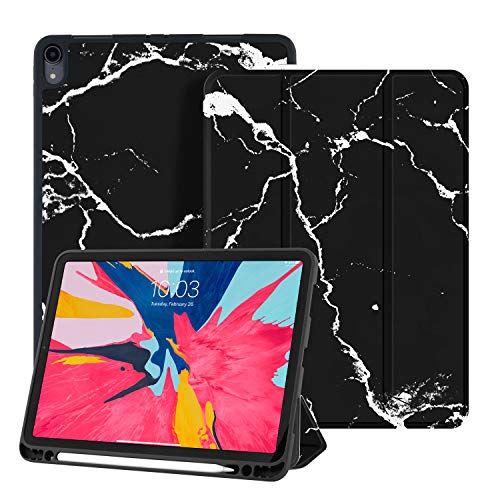 OLAIKE Étui pour iPad Pro 11 Pouces 2018 avec Un Porte-Crayon Apple [Prise en Charge du Chargement du Crayon Apple], Coque avec Support Fonction et Veille/Réveil Automatique, The Marble Pattern-Black Cover