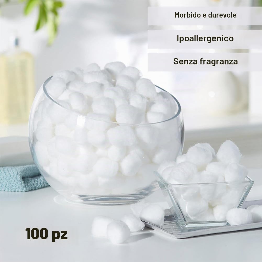 Batuffoli di Cotone Idrofilo per Trucco e Pelli Sensibili - 100 Pezzi - Per Salone di Bellezza e Uso Domestico