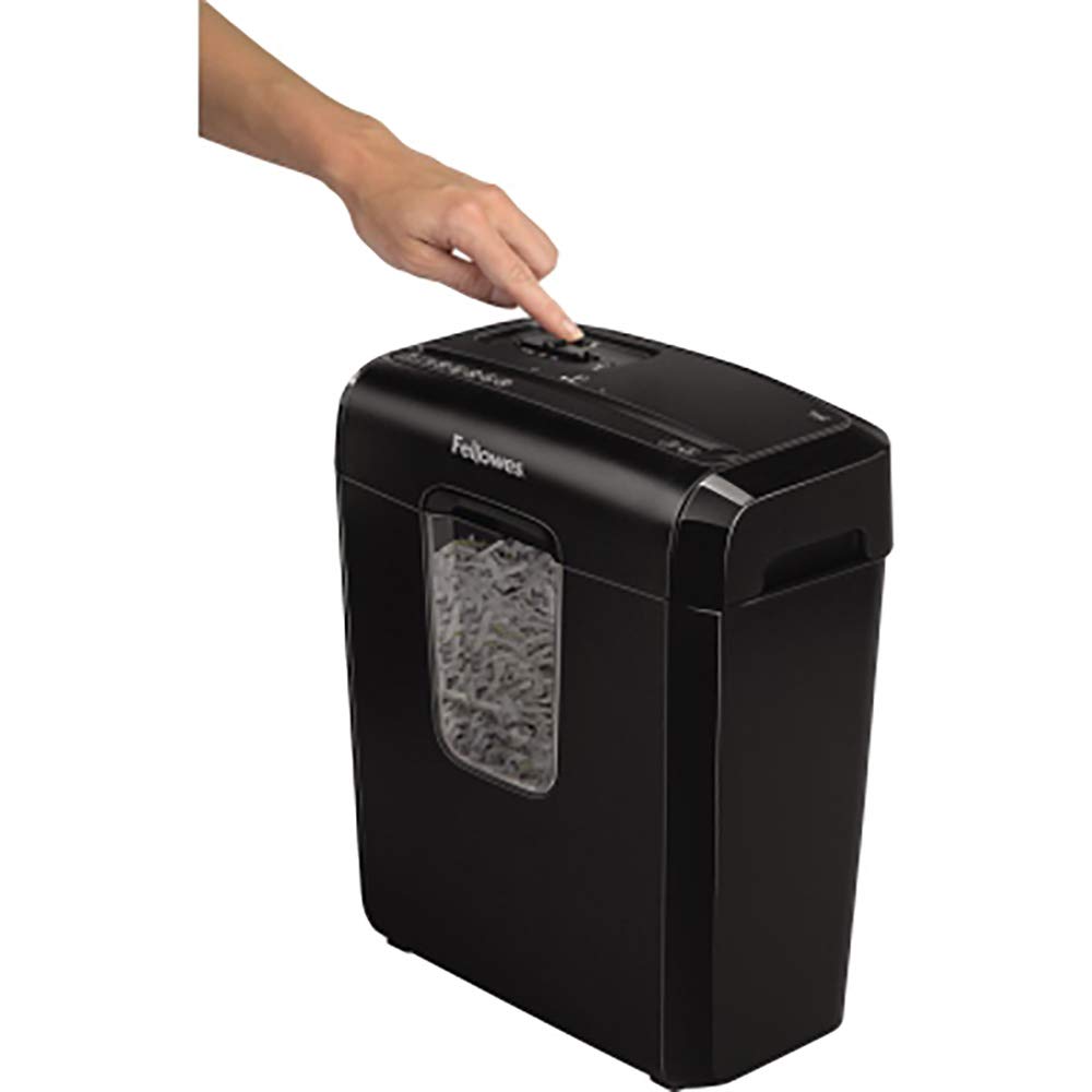 Fellowes Distruggi documenti a frammento 6C, 6 fogli, per casa e piccolo ufficio, uso personale, cestino da 14 litri, distruggidocumenti con blocco di sicurezza, nero