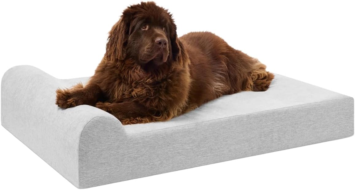 Barker Beds XL Orthopedic Dog Bed - 7" Pillow Top with Headrest - 75-120 lbs - Memory Foam for Joint Pain & Arthritis - Washable - 52"x36"x7" - Stormcloud Linen