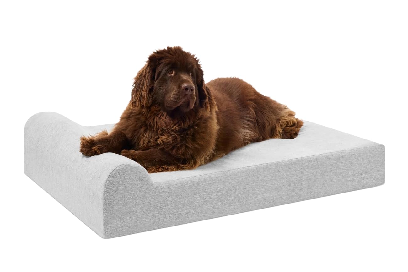 Barker Beds XL Orthopedic Dog Bed - 7" Pillow Top with Headrest - 75-120 lbs - Memory Foam for Joint Pain & Arthritis - Washable - 52"x36"x7" - Stormcloud Linen