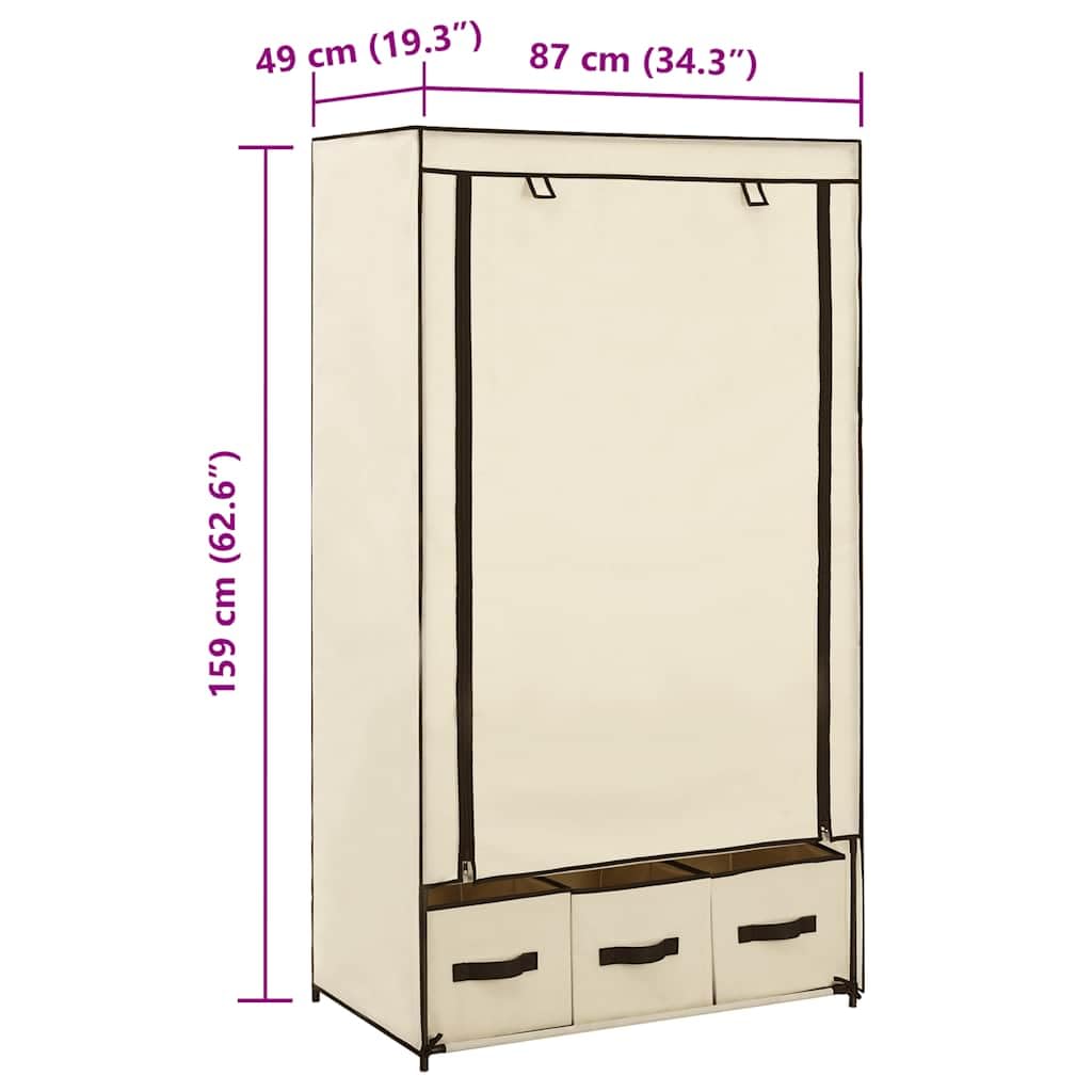 Tragbarer Kleiderschrank Creme 87 x 49 x 159 cm Stoff Kleiderbox mit Kleiderständer Faltbarer Schrank für Kleidung und Schuhe 4 Fächer Staubschutz Aufbewahrung