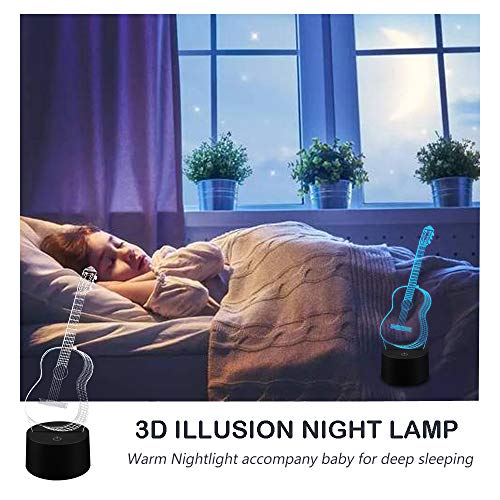 Azimom 3D Guitar Illusion Lamp Night Light For Bedroom 16 Colors Changing Smart Touch Remote Control Optical Illusion Bedside Desk Lamps Home Decoration Boys & Girls Women Birthday Gifts #TOP2