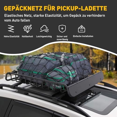 Gepäcknetz Auto, KofferraumNetz Gepäcknetz Wohnmobil Netzs, 180x120CM Dehnbar auf 365x243CM Netz für Pickup, Aufbewahrung Netz, die Ladeflächennetz für Pickups, Gepäck, Kofferraum, SUV, Ladefläche