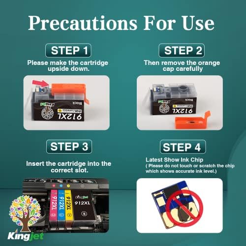 912 Ink Cartridges, for HP 912 912XL Ink Cartridges Multipack, New Chip High Yield, for OfficeJet Pro 8020 8010 8012 8024 8015 8022 8025 8014 8017 8021 8023 (Black Cyan Magenta Yellow), 4 Pack