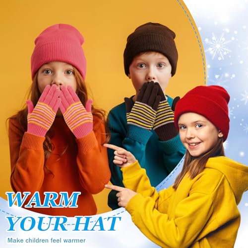 Image of Handepo 60Pcs Kids Winter Beanie and Gloves Bulk Knit Hats Gloves Warm Unisex Cold Weather Winter Gifts for Boy Girl Homeless
