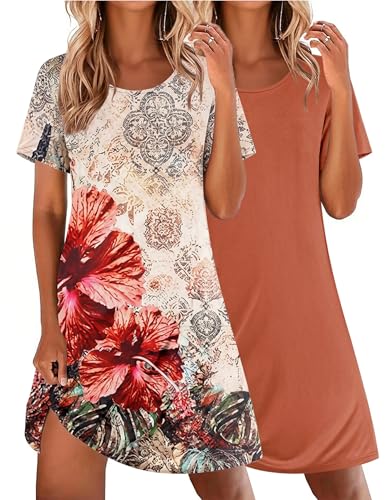 Image of Ekouaer 2 Pack Nightgowns for Women Sleepshirt Short Sleeve Night Shirts