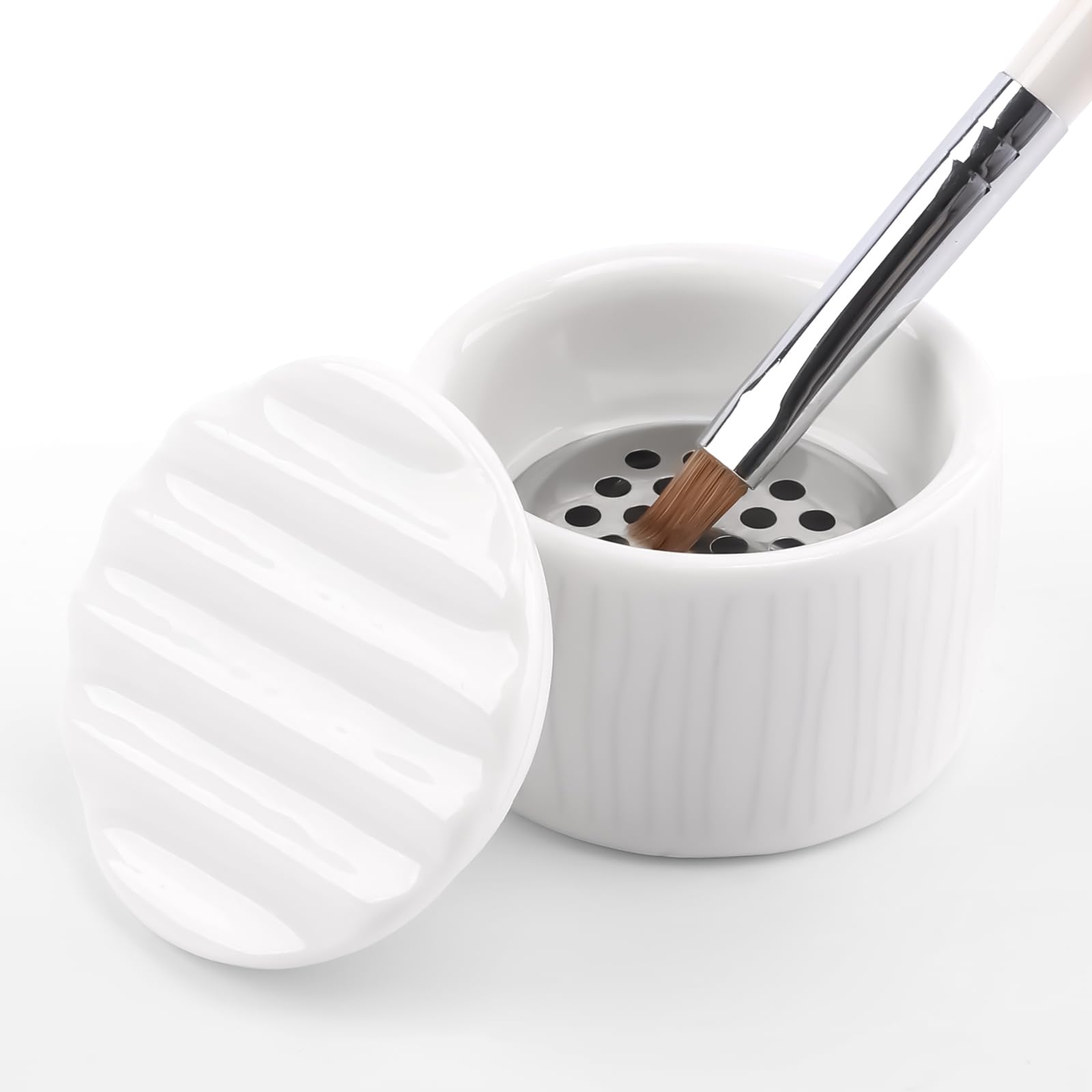 Nail Brushes Washing Cup, Ceramic Dampen Dish with Lid for Nails