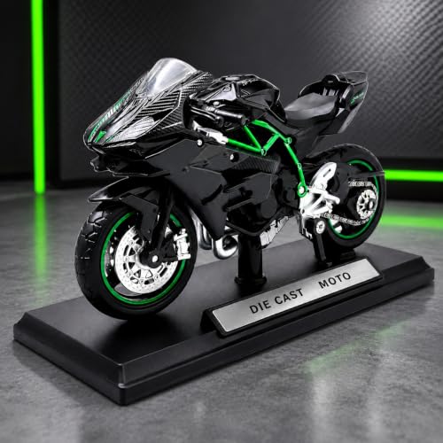 Image of Ninja H2R Die Cast Bike Model 1:12 Scale | Alloy Metal (Fuel Tank Only), Plastic Body | Realistic Sports Motorcycle with Display Stand | Gift for Kids & Collectors (Ninja H2R 1:12 Scale)