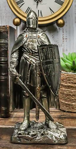 Ebros Holy Roman Empire Caped Crusader Knight With Sword And Shield Statue 7" Tall Suit Of Armor Swordsman Standing On Guard Medieval Age Of Kings Decorative Sculpture #TOP29