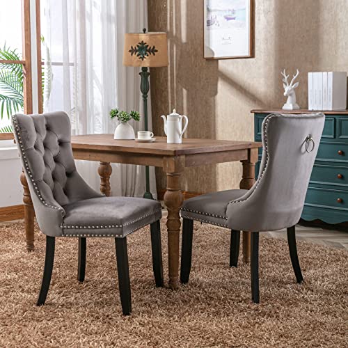 Image of 9 Piece Extendable Dining Table Set, Farmhouse Extendable Dining Table Set for 8, 78.74 inch Rustic Wooden Expandable Dining Table with 8 Grey Velvet Tufted Chairs, Expanding Dining Room Table Set for 8