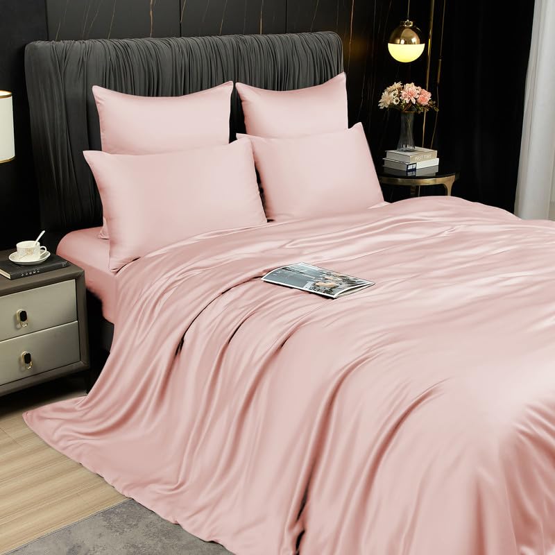 Gezu Bambus Lyocell Bettwäsche 155x220 Rosa Hellrosa 100% Bambusseide | Antibakteriell Bettbezug 155x220 Bambusfasern Glänzend Bettwäsche Set Bamboo Luxus mit 2 Kissenbezüge mit Reissverschluss