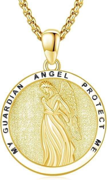Hagkew Guardian Angel/St Michael Necklace 925 Sterling Silver Christian Religious Patron Saint Medal Necklace Jewelry Gifts for Women