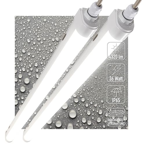Proventa LED Feuchtraumleuchte 120cm 2er Pack | IP65 Wannenleuchte 36W 4320lm 4000K Neutralweiß | durchverdrahtet & verknüpfbar | Kellerlampe, Werkstattleuchte, Garagenbeleuchtung