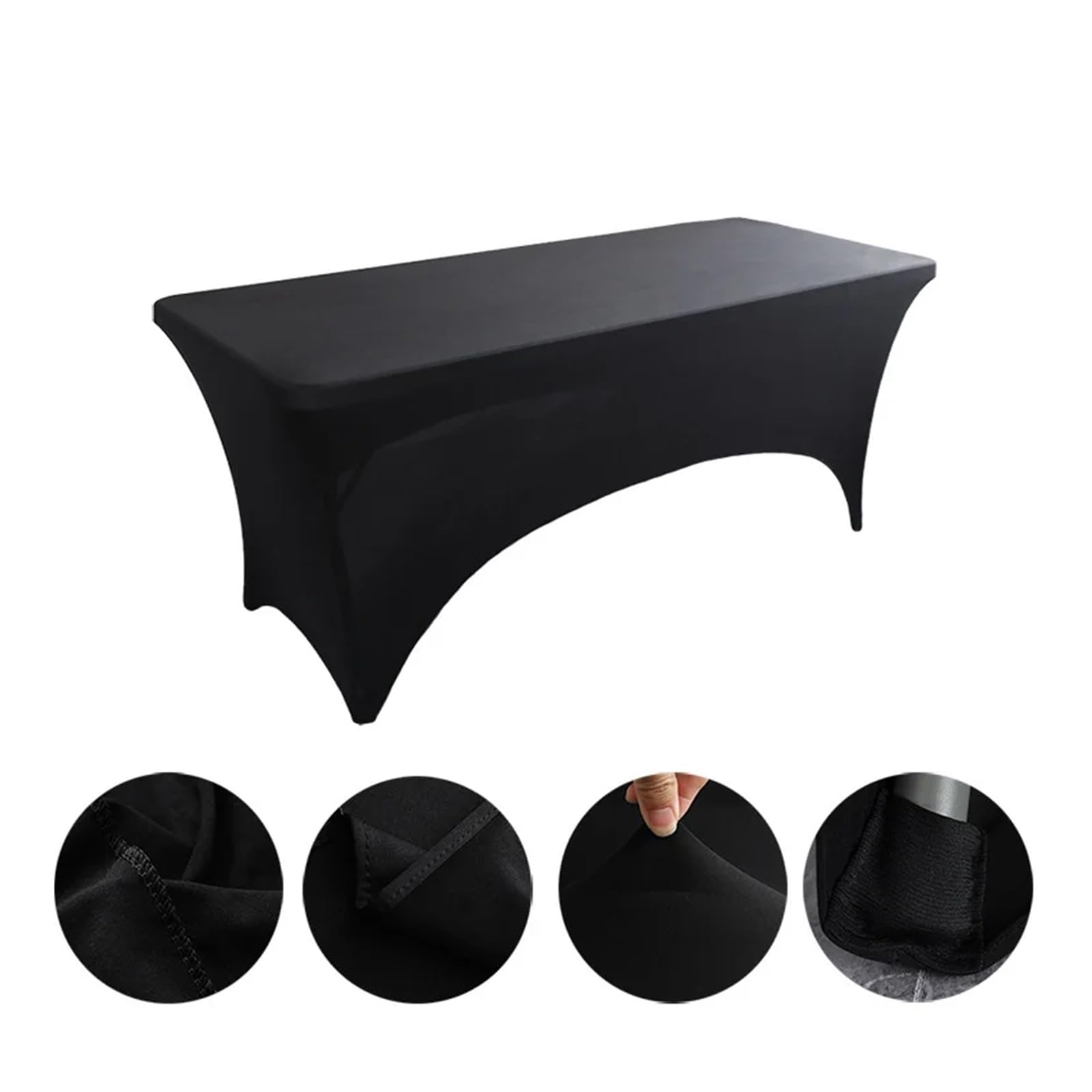 TIYGHI Spandex Tablecloths Spandex Fitted Stretch Table Cover 4-8FT Folding Table Rectangular Cocktail Tablecloth Perfect For Wedding Party Banquet (Color : Black, Size : 4 FT)