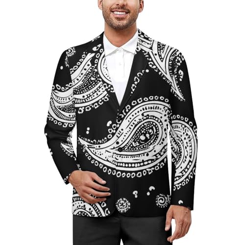 Paisley Black and White Classic Suits Blazer for Men Business Tuxedo Jacket Sport Coat Two Buttons