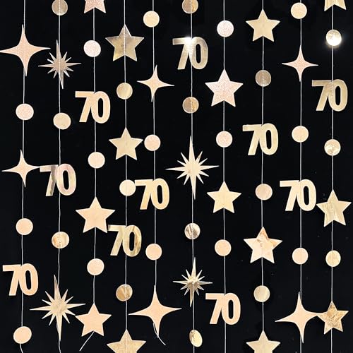 Image of Champagne Gold 70th Birthday Decorations Number 70 Circle Dot Star Garland Metallic Streamer Banner for Women Mens Cheers to 70 Years Old Birthday Happy 70th Anniversary Vintage 1955 Party Supplies