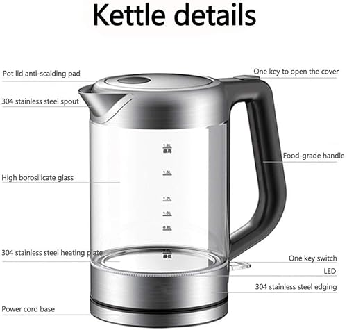 Miniatura 5 de Hervidor eléctrico de cristal, 1.8L con control de temperatura, luz LED, mantiene la caldera de agua inalámbrica, apagado automático, 100% libre de