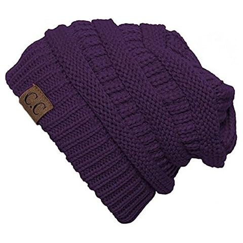 Cambridge Select Winter White Ivory Thick Slouchy Knit Oversized Beanie Cap Hat (Dark Purple) Cover