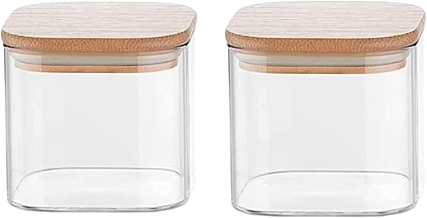 miRim Square Borosilicate Glass Jar With Airtight Wooden Lid BPA Free Best for Dryfruits, Spices, Cookies, Suger (480, Square, 2, 300-138-106)