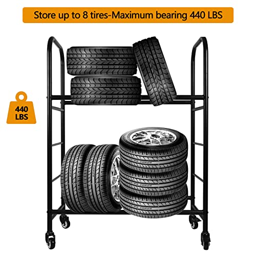ExGizmo Large Metal Rolling Tire Rack, 56x44x20inch, Adjustable Mobile Storage Cart with 4 Wheels