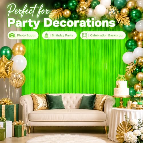 Image of 4 Pack Glow in The Dark Curtains Party Supplies 6.6 x 3.3 Ft Glow Tinsel Foil Fringe Curtains Photo Booth Prop Backdrop Streamer for Birthday Holiday Neon Party Decorations