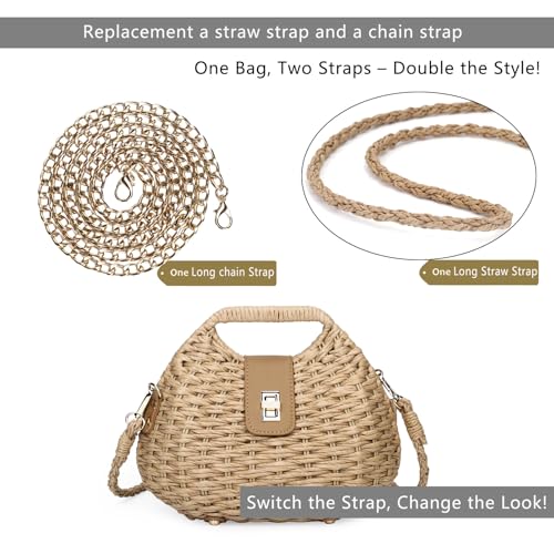 Women Straw Crossbody Bag,Straw Woven Purses with Chain,Beach Handbag for Women3