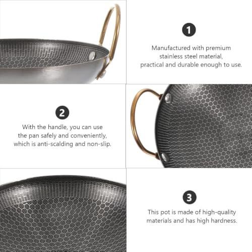 Image of Stainless Steel Honeycomb Tri-Ply Deep Kadhai with Lid & Handles, Hexagon Pattern Heavy Bottom Cookware, Induction & Gas Compatible Stock Pot, Cooking Bowl for Curry, Rice, Pasta