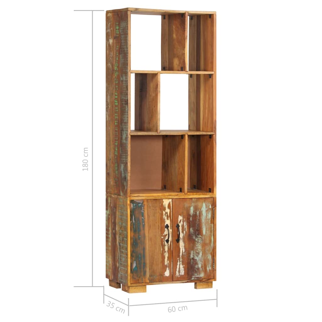 Regał na książki 60 x 35 x 180 cm, lite stare drewno, 8 przegródek, polerowane, lakierowane, styl industrialny do salonu, biura, sypialni