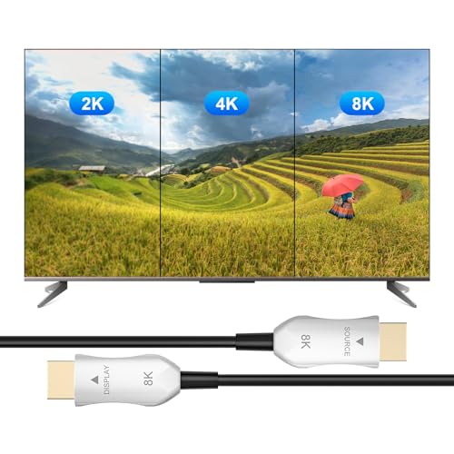 LAN-SAINTKAY 8K Fiber Otpic HDMI 2.1 Cable 40ft, High Speed 48Gbps 8K@60Hz 4K@120Hz Long Active HDMI Cable for PC, Gaming Console, Projector, Laptop, Soundbar, Home and Office Use