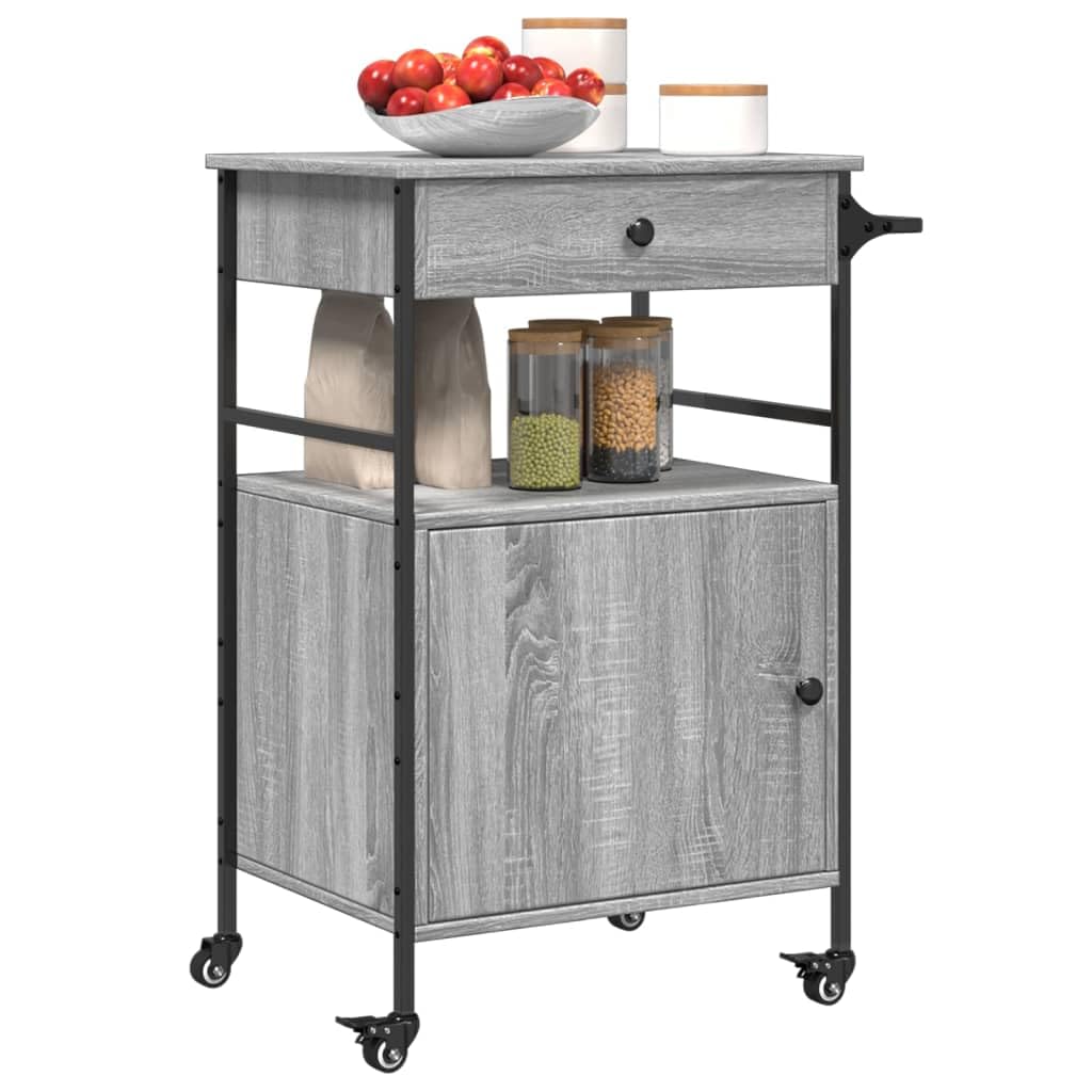 Küchenwagen Grau Sonoma Holzwerkstoff 56x43x89,5 cm Servierwagen mit Stauraum 4 Rollen Bremsen Beistellwagen