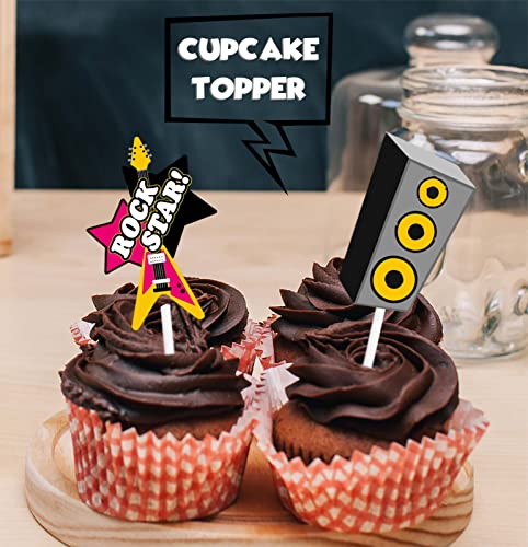 18Pcs Red Glitter Musical Instruments Icon Symbol Dessert Cupcake Topper Record Store Day Theme Decor Supplies Record Lover Boy Girl Happy Birthday Decorations #TOP4