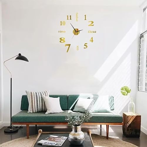 Miniatura 2 de Reloj de pared para bricolaje, silencioso, sin marco, funciona con pilas, reloj de pared acrílico dorado de 15.7 pulgadas, con calcomanía, relojes