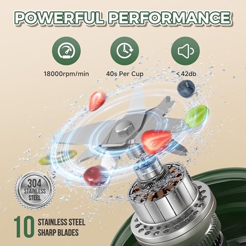 Image of Portable Blender, Prasky Personal Blenders for Shakes and Smoothies with 27oz Cup, Lid and Shoulder Strap, Type-C USB Rechargeable, Personal Size Blenders BPA-free for Travel /Kitchen(Green) | Mini Blender, Type-C USB Rechargeable, BPA-Free, for Gym /Travel /Kitchen, Shakes, Smoothies, Green
