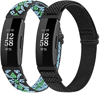 SHIJZWD Adjustable Elastic Watch Strap Compatible with Fitbit Inspire 2/Fitbit Inspire/Inspire HR, Soft Breathable Nylon Sport Band Stretchy Replacement Wristband Women Men ( Black+Army Green)