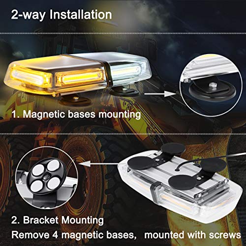WOWTOU Magnetic Roof Top Safety Emergency Strobe COB LED Amber White Flashing Beacon Light Bar Trucks Snow Plows Construction Vehicles