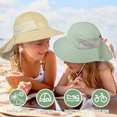 Image of Toddler Baby Sun Hat Kids Summer Beach Essentials Adjustable Beach Hats with Bucket Wide Brim for Boys Girls Age 0-14 Years