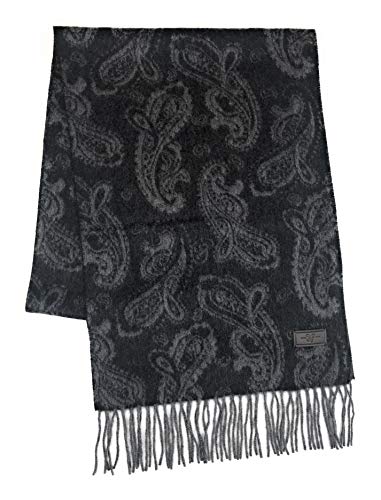 Hickey Freeman SCW-5540 HFS Patterned 100% Italian Cashmere Scarf For Men – Ultra-Soft Men’S Winter Scarves, 66-Inches X 12-Inches, Black Paisley thumb #1