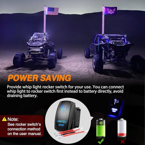 Image of Nilight RGB Whip Light 1PC 5FT Lighted Antenna Whips with Remote & App Control DIY Chasing Patterns Brake Reverse Lights for ATV UTV Polaris RZR Can-am Dune Buggy Pickup Trucks Jeep