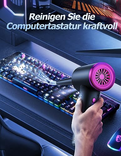 Staubgebläse Elektrische Druckluft - 100000 RPM Druckluftspray PC Reinigung mit 9000 mAh Akku, 3-Gang Air Duster Luftdruckspray mit LED-Licht für PC Reinigung für Sofa und Auto Reinigung