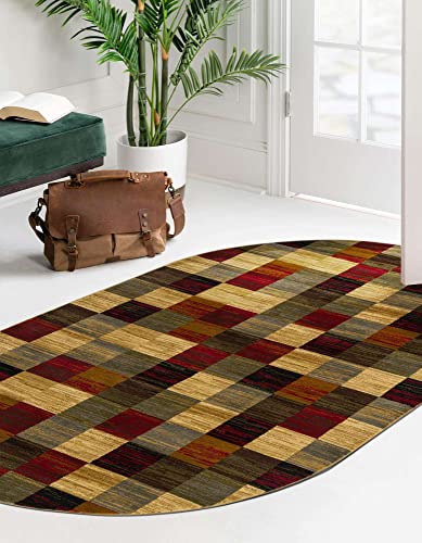 Image of Unique Loom Barista Collection Area Rug - Gava (5' 3 inch x 8' Oval, Multi /Brown)