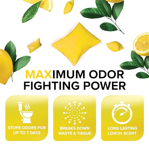 Camco TST MAX RV Toilet Treatment Drop-INs - Control Unwanted Odors & Break Down Waste and Tissue - Safe Septic Tank Treatment - Lemon Scent - 30-Count (41577)